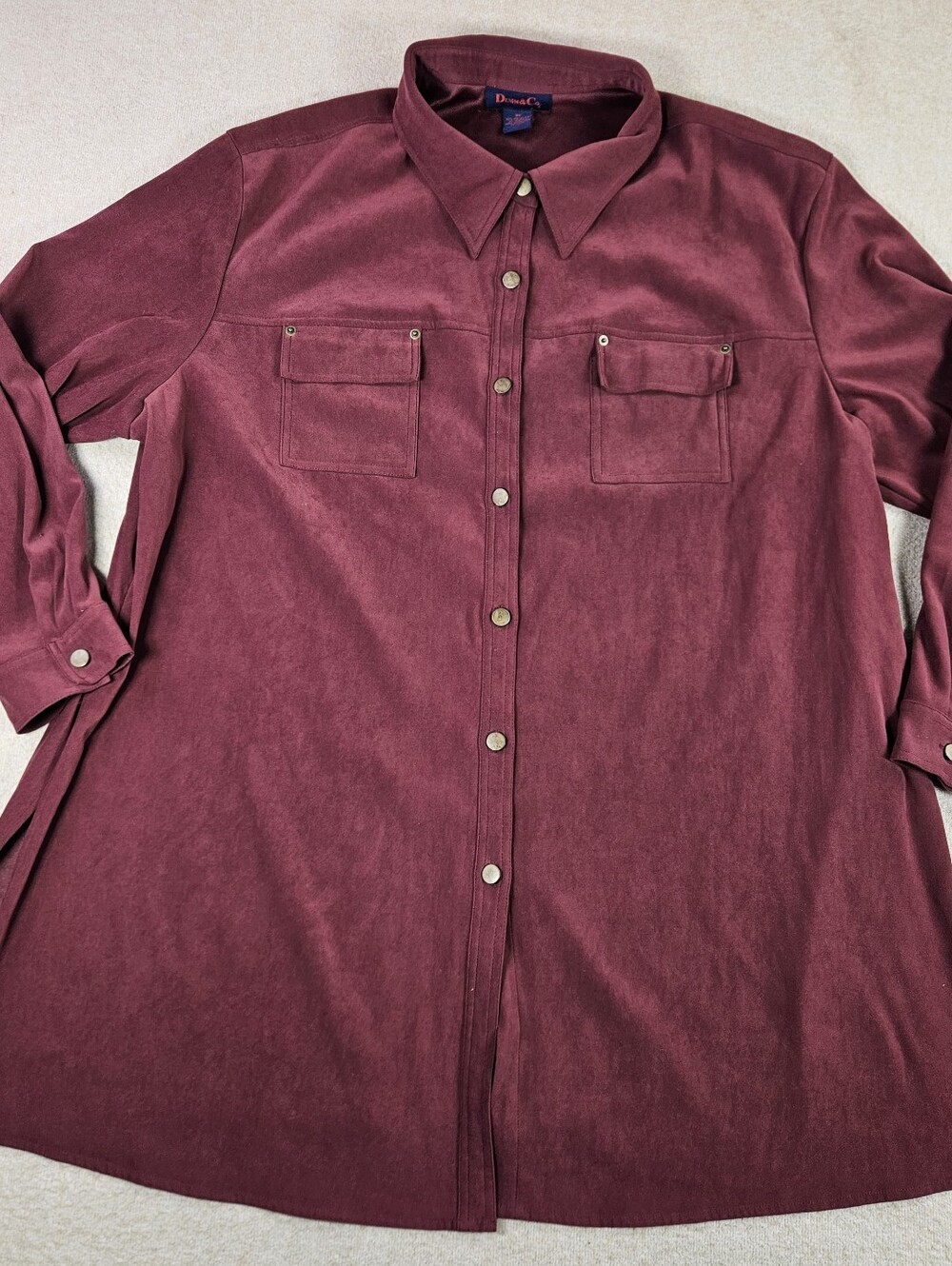Denim & Co Womens 3X Burgundy Faux Suede Button Front Shirt Jacket Top Plus